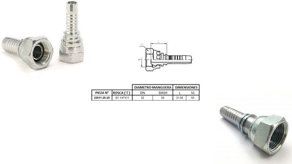 Imagen de HEMBRA RECTO 1.1/4" BSP X 11F 20 MANG.1.1/4" CONICO
